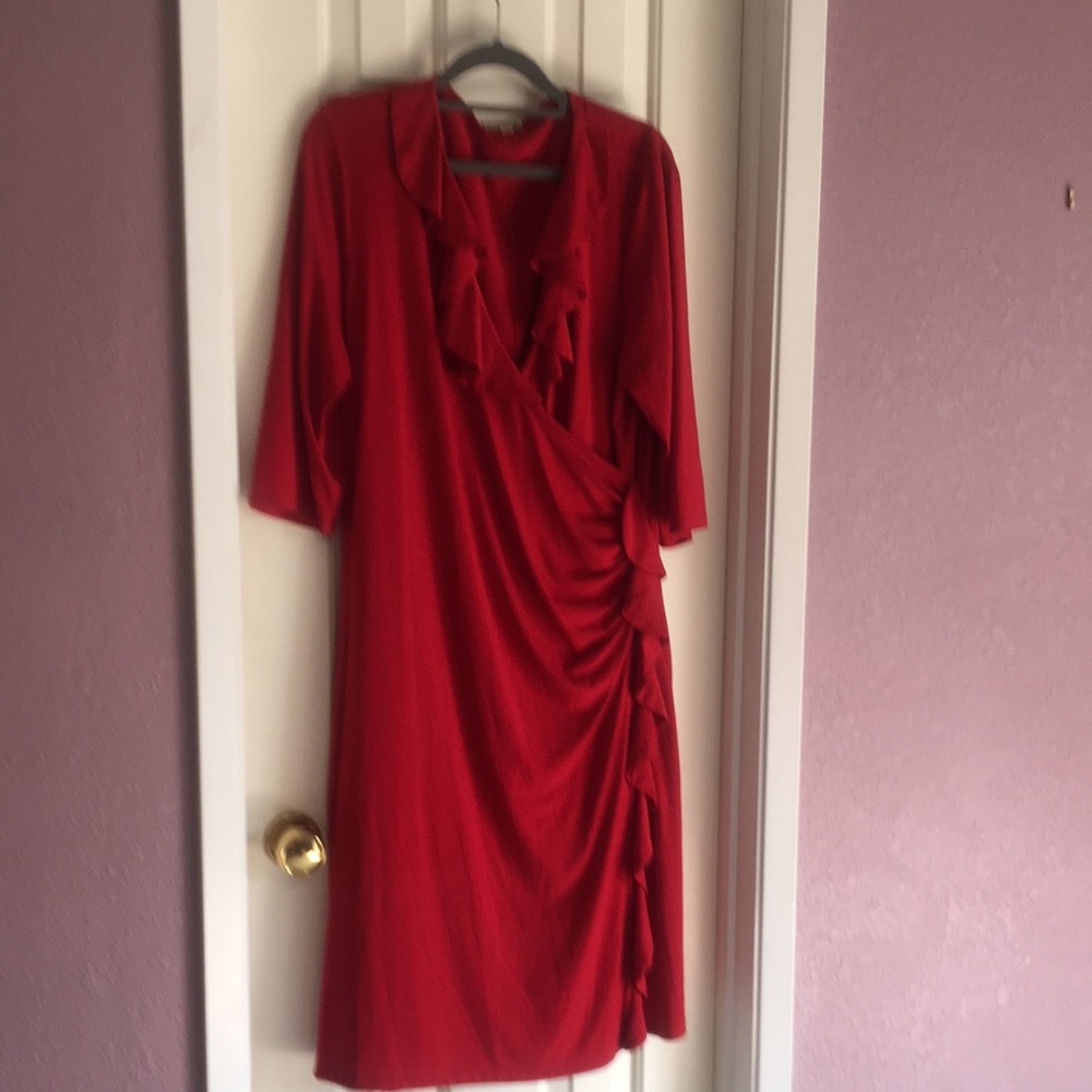 Midi Faux Wrap Dress with Side Ruffle